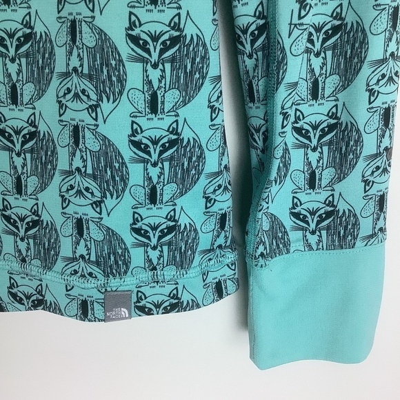 North Face Women's Base Layer Fox Print Long Sleeve Snap Button Teal Shi… - Picture 4 of 11